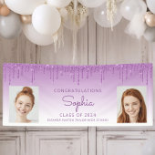 Klasse van 2024 Paarse Glitter 2-foto Afstuderen Spandoek