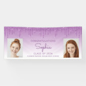 Klasse van 2024 Paarse Glitter 2-foto Afstuderen Spandoek (Horizontaal)