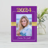 Klasse van 2024 Paarse & Gold Graduation Party Kaart (Staand voorkant)