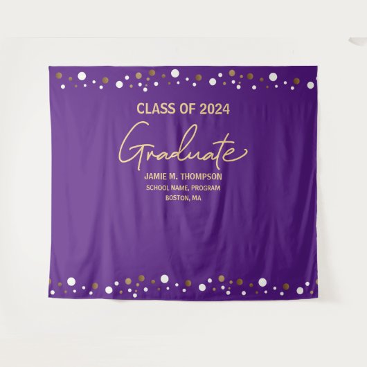 Klasse van 2024 Paarse gouden achtergrond afstuder Wandkleed (Voorkant (horizontaal))