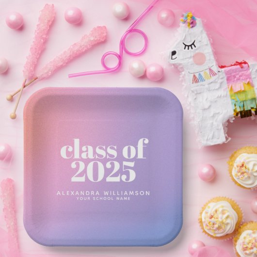 Klasse van 2024 Paarse Gradient Custom Afstuderen Papieren Bordje (Feest)