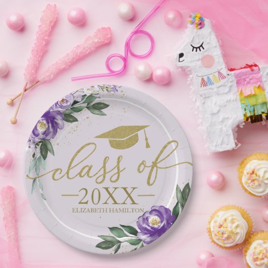 Klasse van 2024 Paarse Lavendel Bloemen Afstudeerd Papieren Bordje (Feest)