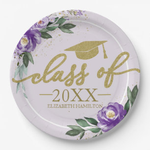 Klasse van 2024 Paarse Lavendel Bloemen Afstudeerd Papieren Bordje