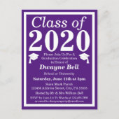 Klasse van 2024 Paarse witte Afstuderen Uitnodiging Briefkaart (Voorkant)