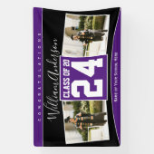 Klasse van 2024 Paarse & Zwart Afstuderen Foto Spandoek (Verticaal)