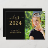 Klasse van 2024 Photo Gold Script Graduation Party Kaart (Voorkant / Achterkant)