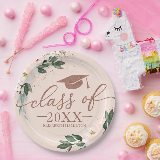 Klasse van 2024 Pink Blush Bloemen Graduation Part Papieren Bordje (Feest)