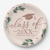 Klasse van 2024 Pink Blush Bloemen Graduation Part Papieren Bordje (Voorkant)