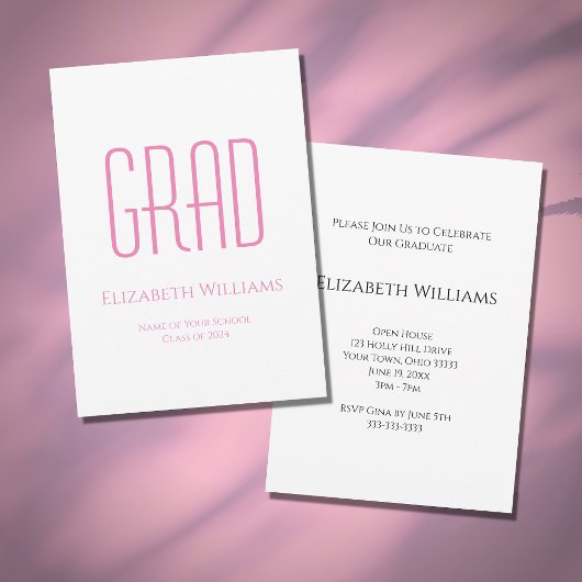 Klasse van 2024 Pink Typography Graduation Party Kaart