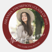 Klasse van 2024 Red Photo Afstuderen dank u Ronde Sticker (Voorkant)