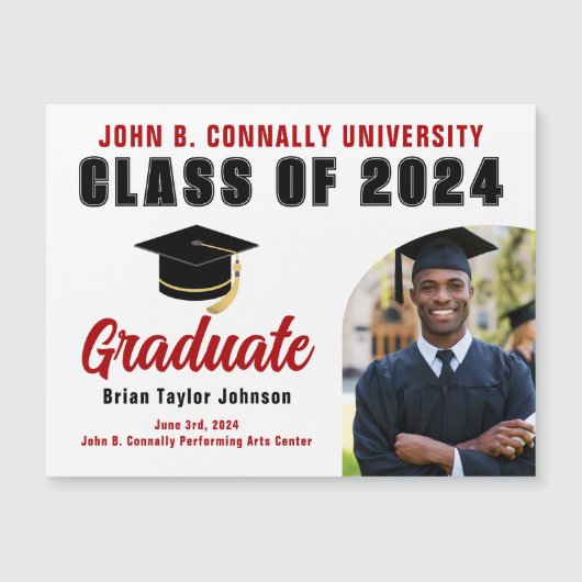 Klasse van 2024 Rood Afstuderen Foto Afstuderen Ma (Voorkant)