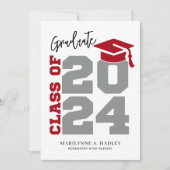 Klasse van 2024 Rood en Grijs Afstuderen Kaart (Voorkant)