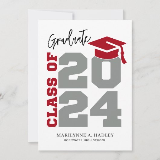 Klasse van 2024 Rood en Grijs Afstuderen Kaart (Voorkant)