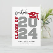 Klasse van 2024 Rood en Grijs Afstuderen Kaart (Staand voorkant)