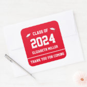 Klasse van 2024 Rood en Wit Afstuderen Favor Vierkante Sticker (Envelop)