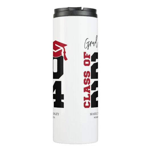 Klasse van 2024 Rood en Zwart Afstuderen Thermosbeker (Achterkant)
