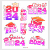 Klasse van 2024 Rood Roze Custom-Cut Vinyl Sticker (Vel)