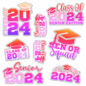 Klasse van 2024 Rood Roze Custom-Cut Vinyl Sticker (Voorkant)