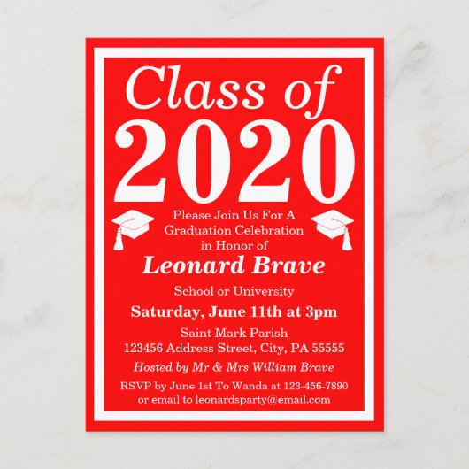 Klasse van 2024 Rood Wit Afstuderen Uitnodiging Briefkaart (Voorkant)