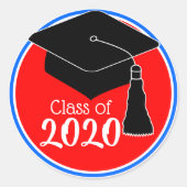 Klasse van 2024 Rood Wit en Blauw Afstudeerder Pet Ronde Sticker (Voorkant)
