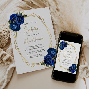 Klasse van 2024 Royal Blue Floral Graduation Party Kaart