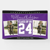 Klasse van 2024 Royal Paarse Zwart Afstuderen Foto Spandoek (Horizontaal)