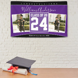 Klasse van 2024 Royal Paarse Zwart Afstuderen Foto Spandoek