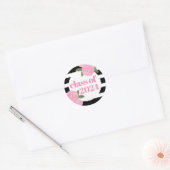 Klasse van 2024 Roze Rozen Zwart + Wit Streep Ronde Sticker (Envelop)