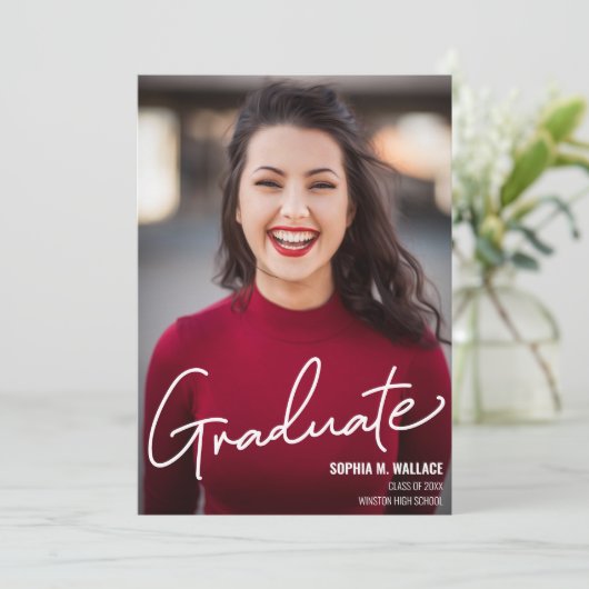 Klasse van 2024 Script Custom Afstuderen Foto Kaart (Staand voorkant)