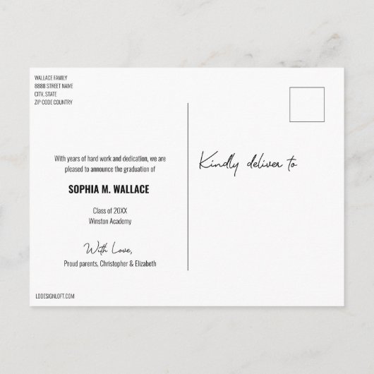 Klasse van 2024 Script Meisje Afstuderen Foto Aankondigingskaart (Achterkant)