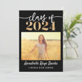 Klasse van 2024 Script Zwart Afdrukbaar Kaart (Staand voorkant)