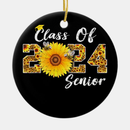 Klasse van 2024 Senior Year Afstudeerder Sunflower Keramisch Ornament (Voorkant)