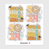 Klasse van 2024 Senioren Retro Disco Flower Sticke Sticker (Vel)
