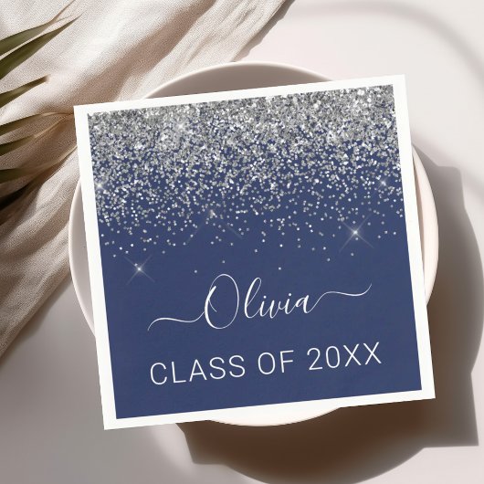 Klasse van 2024 Silver Navy Blue Glitter Afstudere Servet