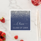 Klasse van 2024 Silver Navy Blue Glitter Afstudere Servet (Insitu)