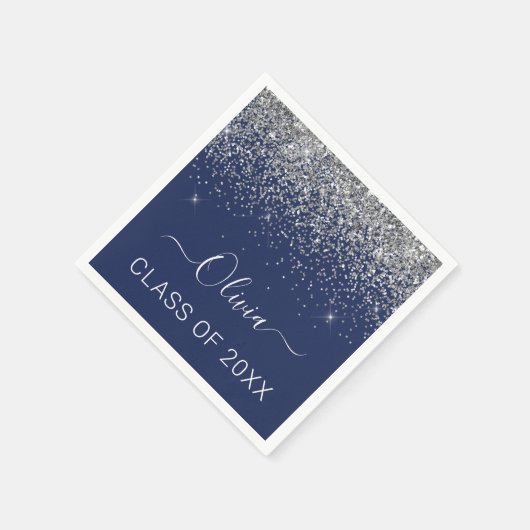 Klasse van 2024 Silver Navy Blue Glitter Afstudere Servet (Hoek)