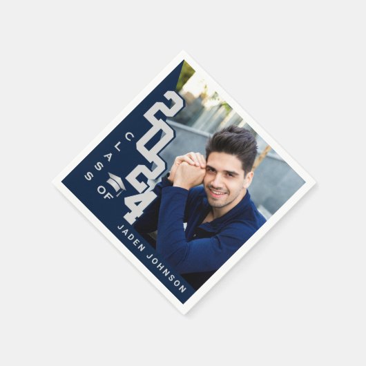 Klasse van 2024 Silver Navy PHOTO Graduation Party Servet (Hoek)