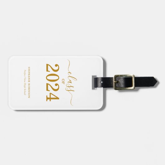 Klasse van 2024 Simple Gold Script Afstuderen Bagagelabel (Voorkant horizontaal)