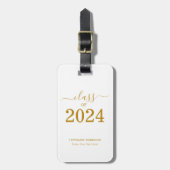 Klasse van 2024 Simple Gold Script Afstuderen Bagagelabel (Voorkant verticaal)