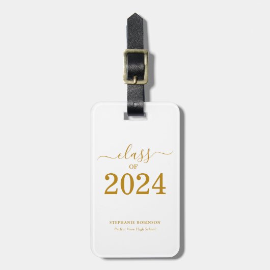 Klasse van 2024 Simple Gold Script Afstuderen Bagagelabel (Voorkant verticaal)