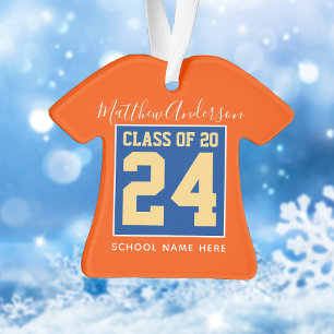 Klasse van 2024 Sinaasappel Blauw en Goud Afstuder Ornament