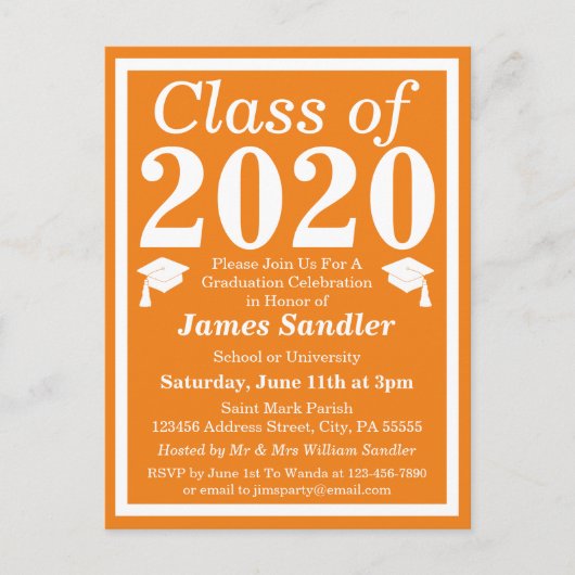 Klasse van 2024 Sinaasappel Wit Afstuderen Uitnodiging Briefkaart (Voorkant)