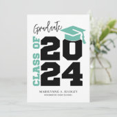 Klasse van 2024 Turquoise en zwart Afstuderen Kaart (Staand voorkant)