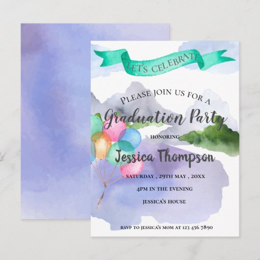 Klasse van 2024  Waterverf Graduation Party Briefkaart (Voorkant / Achterkant)