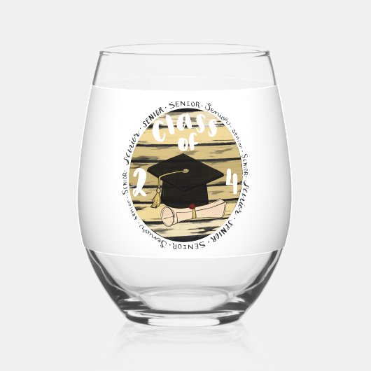Klasse van 2024 wijnglas zonder voet (Voorkant)