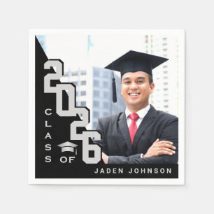 Klasse van 2024 Zilver Zwart FOTO Graduation Party Servet