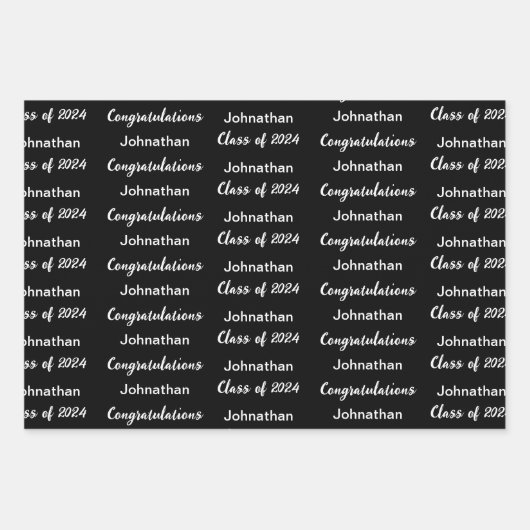 Klasse van 2024 Zwart Gefeliciteerd Afstudeerder N Inpakpapier Vel (Voorkant 2)