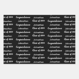 Klasse van 2024 Zwart Gefeliciteerd Afstudeerder N Inpakpapier Vel