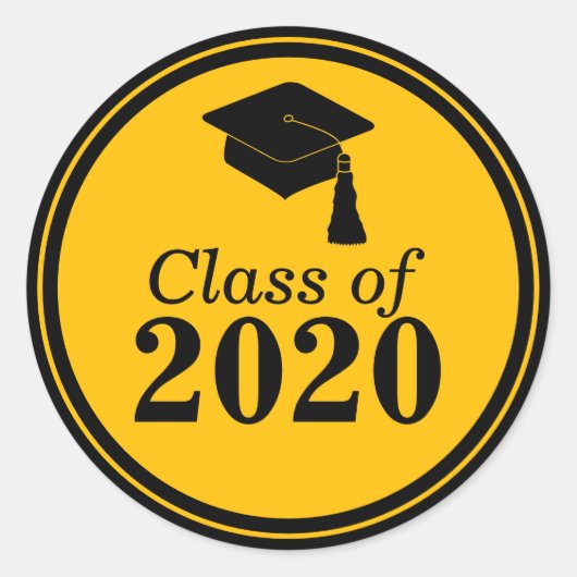 Klasse van 2024 Zwart Goud Afstuderen Ronde Sticker (Voorkant)