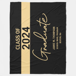 Klasse van 2024 Zwart Goud Gepersonaliseerd Afstud Fleece Deken
